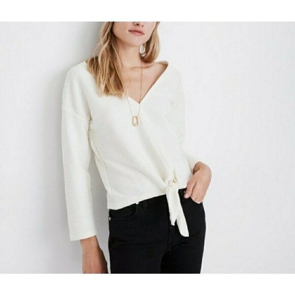 Madewell Texture and Thread Long Sleeve Ribbed Knit Crop Tie Front XS K4775 - Picture 1 of 11